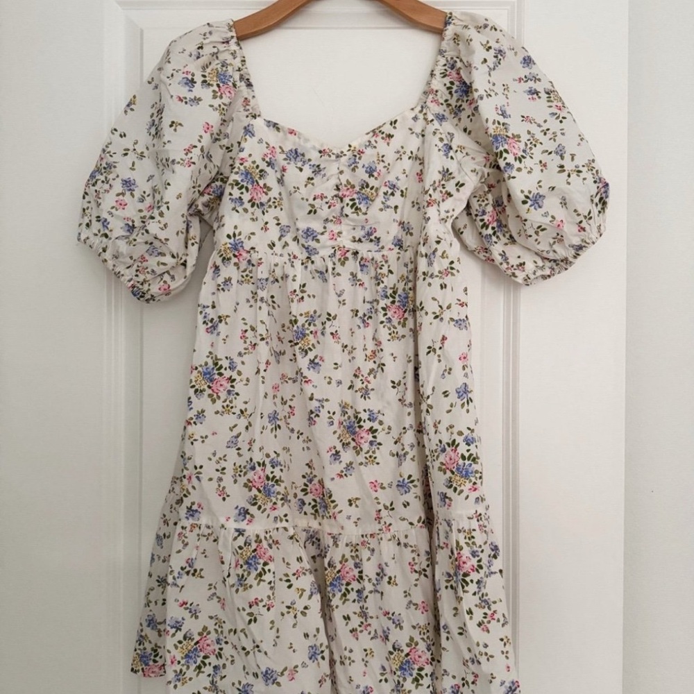 Billabong Be Mine women’s puff sleeve dainty floral mini sun dress size medium - Picture 3 of 5
